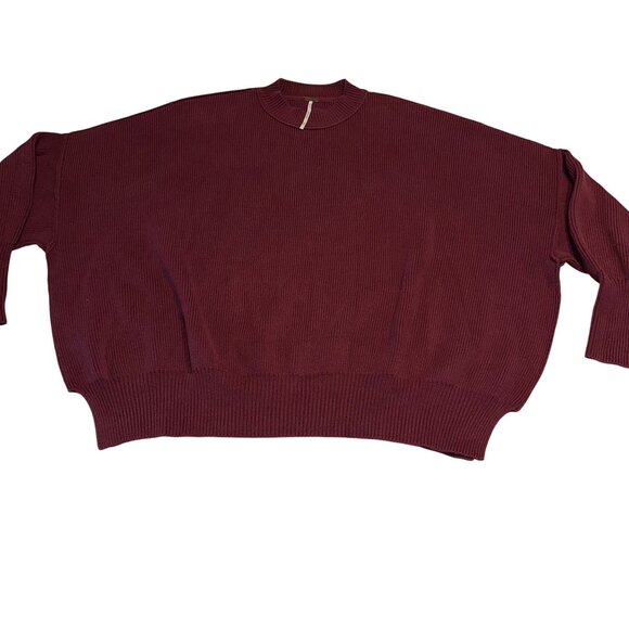 Free People Easy Street Garnet Red Ribbed Oversized Knit Sweater Women's Small S - Picture 1 of 7